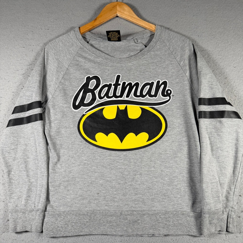 Batman DC Comics Graphic Sweatshirt‎ Gray Raglan Long Sleeve Pullover L 11/13